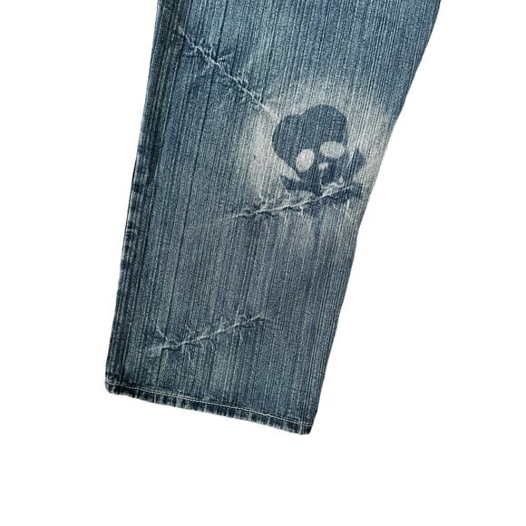 Muka Jeans Baggy Y2K Airbrushed Skull Stitches All Over Design Grunge Jeans 42 - Picture 15 of 16